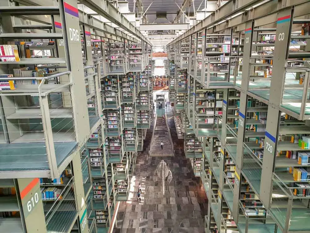 Mexico City  Biblioteca Vasconcelos. modern interior with bookshelves