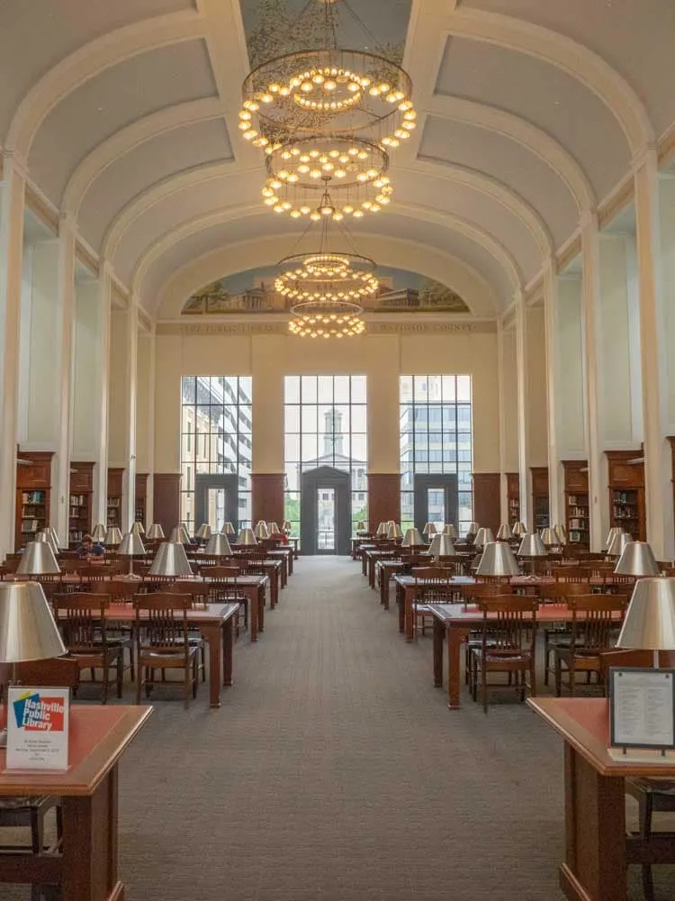 Nashville Tennessee Main Library reading room with tables and chairs