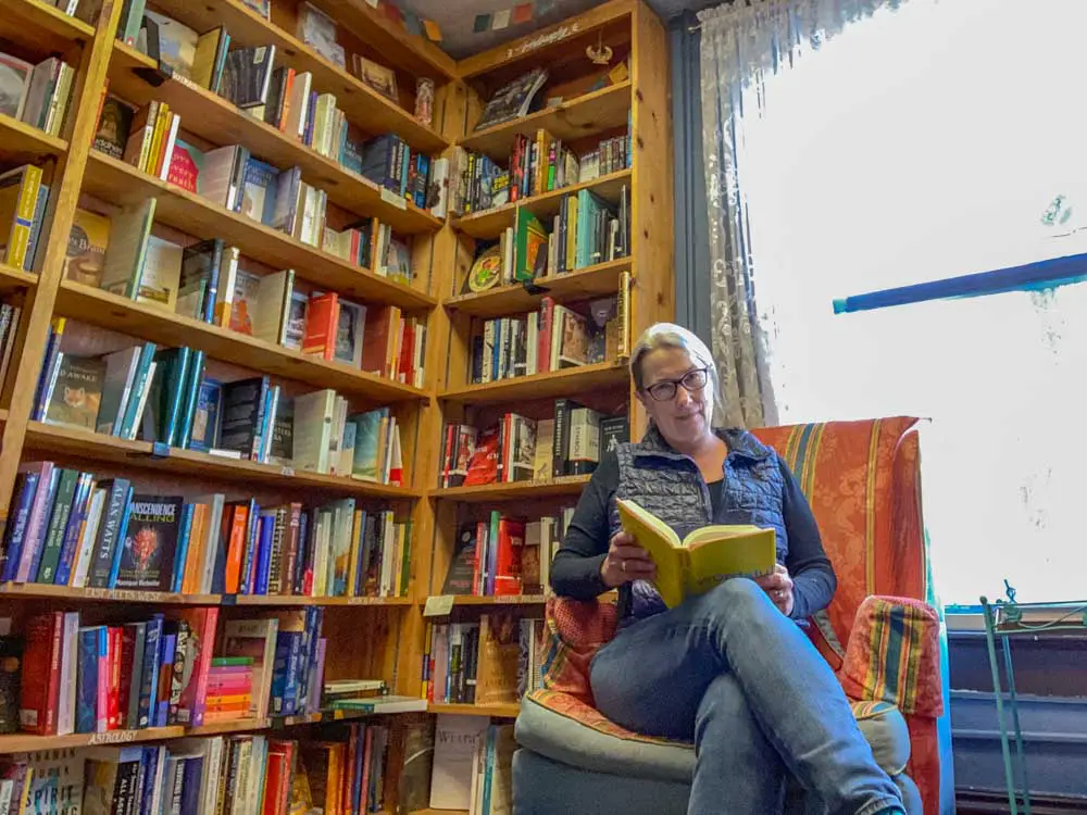 Sundance Bookstore in Reno. Bookshelves and woman reading